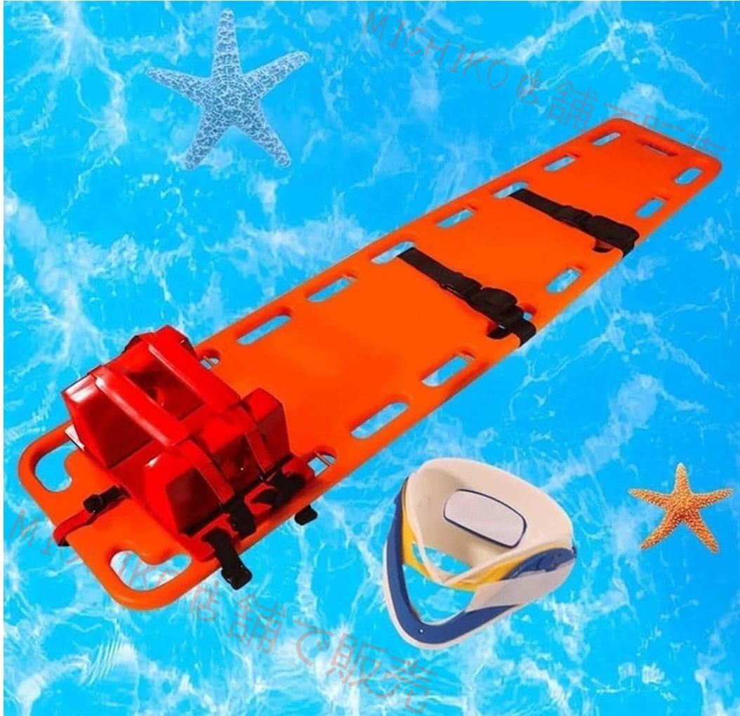 水難救助担架 脊椎ボードストレッチャー 患者用- EMTバックボード固定 ポータブル患者搬送 ヘッドイモビライザーとネックブレース 救急車ストレッチャーベッド 水上の救命ボード 脊椎ボードストレッチャー固定化