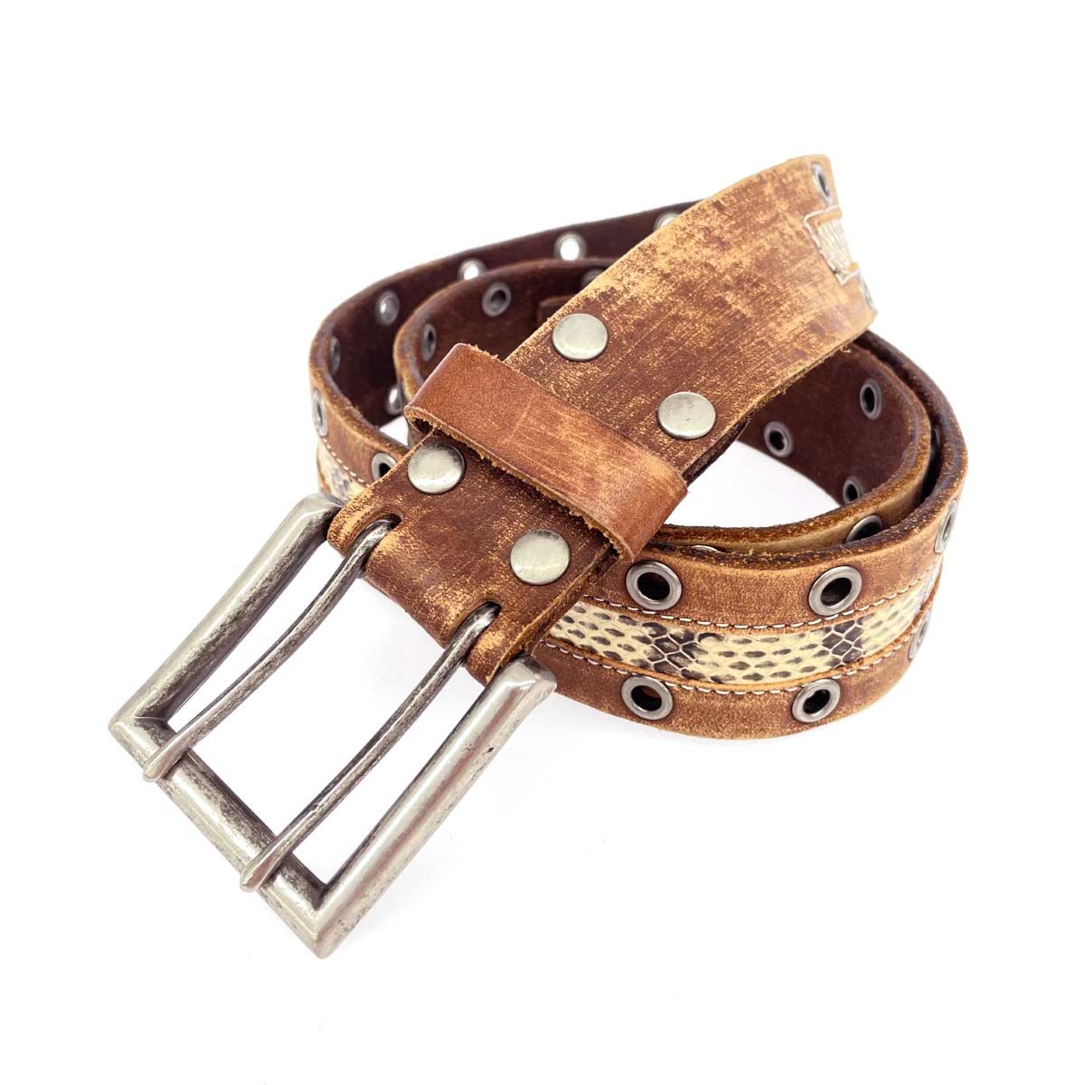 F044新品▼ タケオキクチ　フェイクレザーベルト　THE SHOP TK　ステッチワーク　ベルト　オフホワイト ドモドソーラ レザーメッシュベルト（ベルト・サスペンダー） | TAKEO