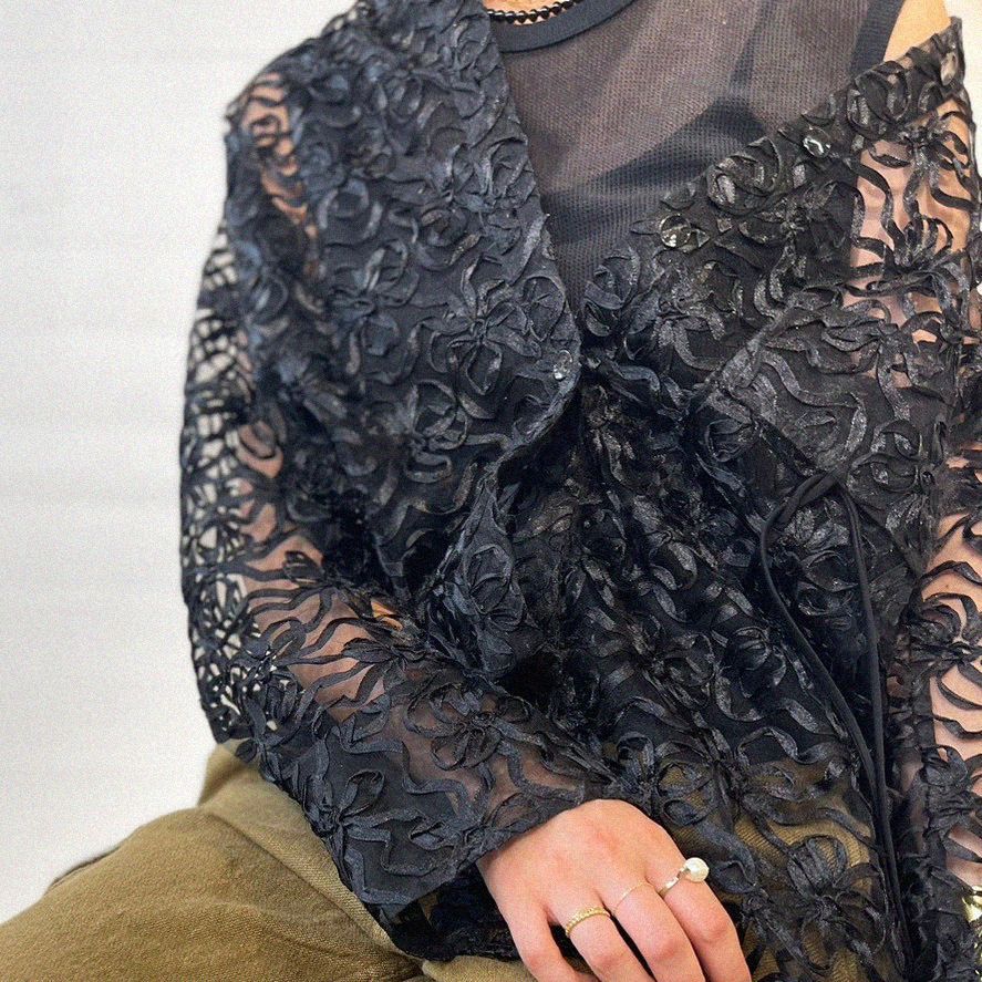 GANNI (ガニー) 24SS BLACK RIBBON TULLE RAGLAN SHIRT 24050380002210 