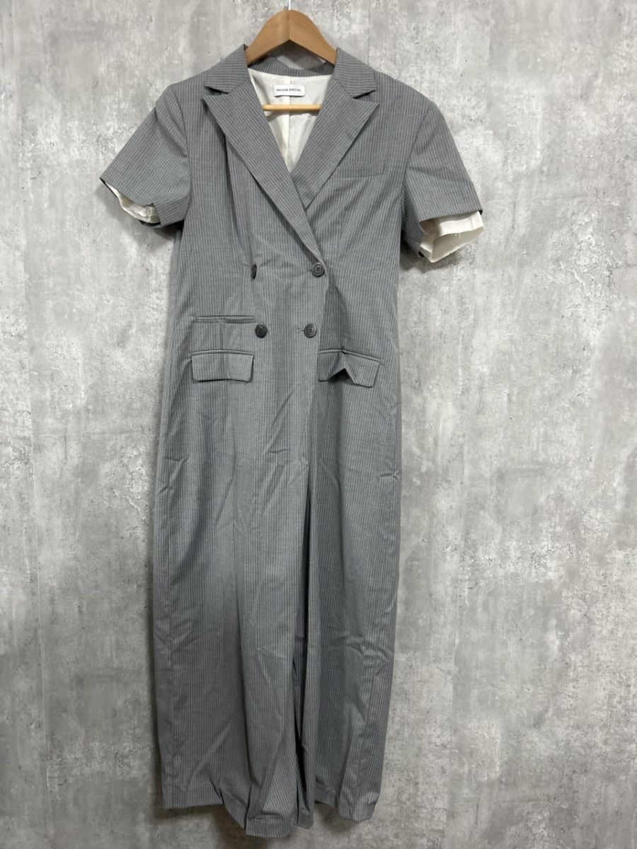 MAISON SPECIAL メゾンスペシャル ストライプ柄 オールインワン size36|グレー ◆◎レディース