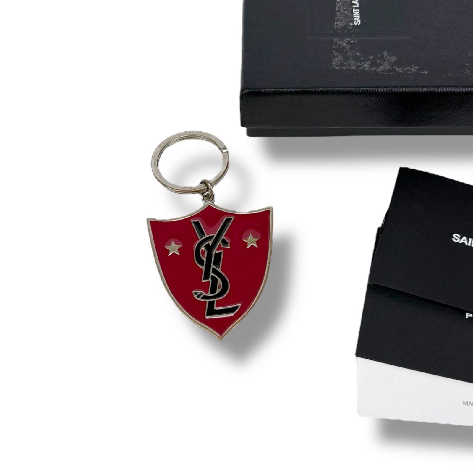 SAINT LAURENT 赤 シールド型 キーホルダー キーリング バッグ