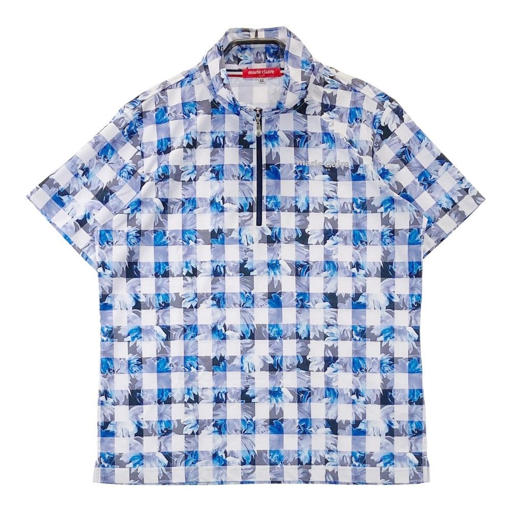 サイズ：LL marie claire sport マリクレール スポール  ハーフジップ 半袖Tシャツ チェック総柄 ブルー系 [240101342012]# ゴルフウェア レディース ストスト