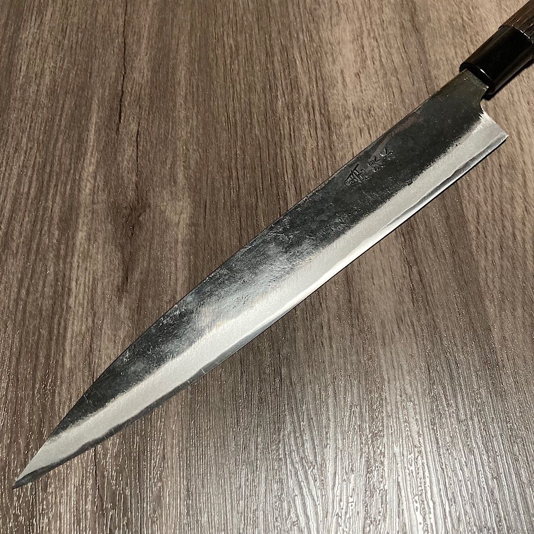 深水刃物 刺身包丁 柳刃 240mm 24cm 黒打仕上げ 白紙一号 白一鋼 両刃