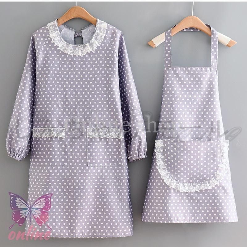 2枚セット Leticia チェック柄ロングエプロン &グレーエプロン