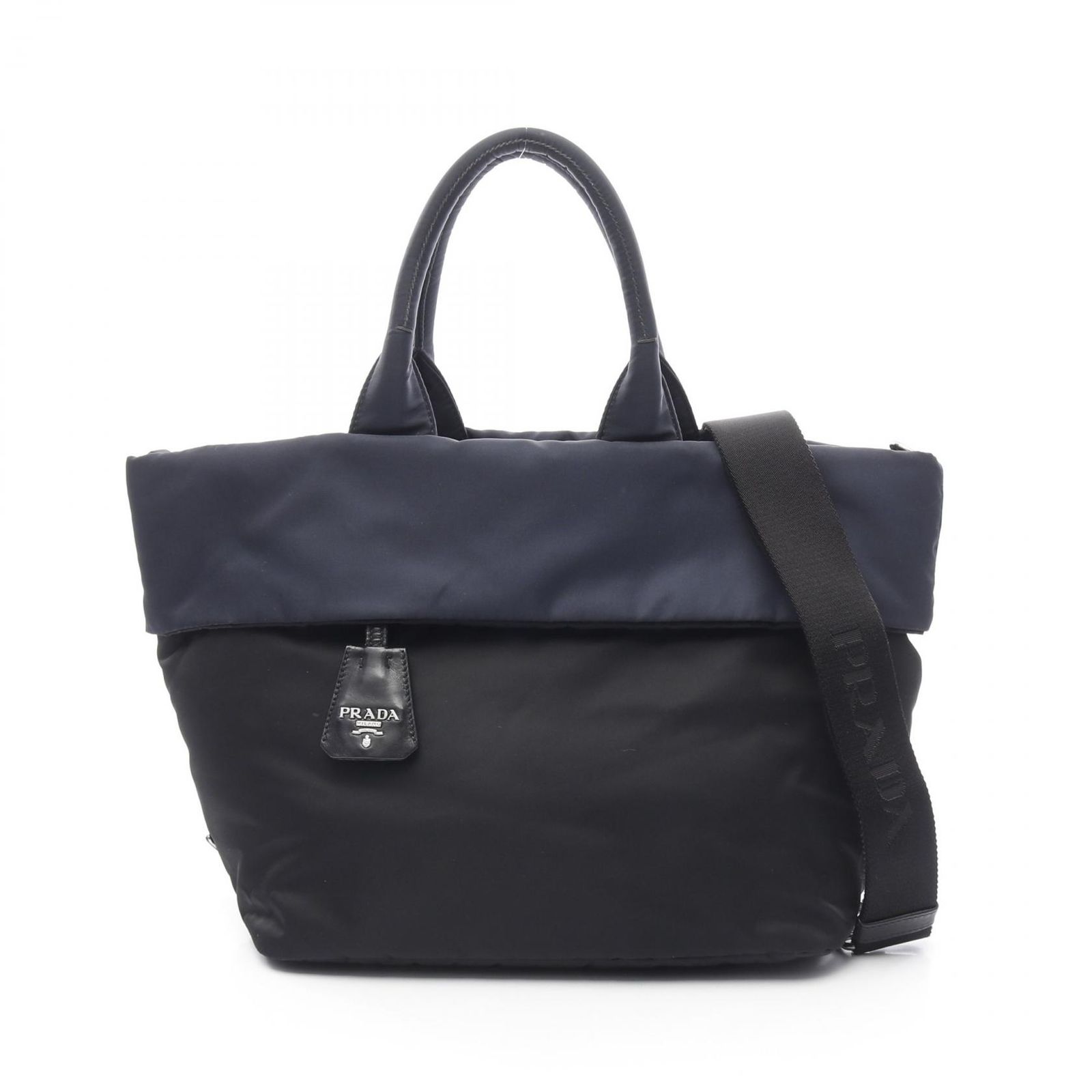 プラダ PRADA トートバッグ TESSUTO DOUBLE B1959V ブラック|ネイビー ナイロン レザー 2wayトートバッグ レディース Used B