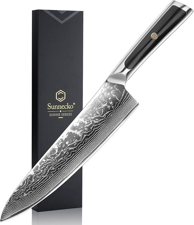 【在庫処分】Sunnecko 包丁 牛刀 203MM ダマスカス 67層 ステンレス 鋼 家庭用 キッチン 両刃 万能 よく切れる 野菜 肉 魚 プレゼント 結婚祝い パン切り