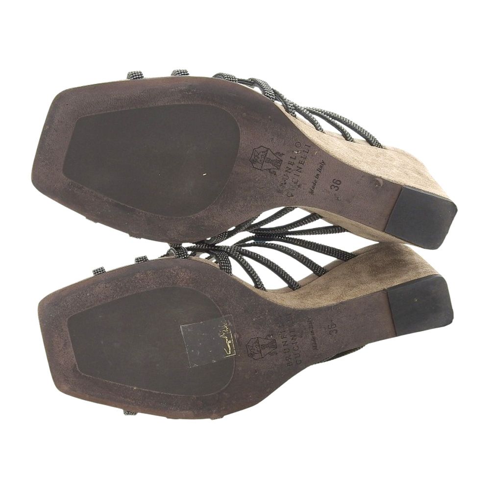 ブルネロクチネリ モニーレストラップサンダル フラット レザー 黒 38 美品 Brunello Cucinelli ブルネロクチネリ モニーレストラップ
