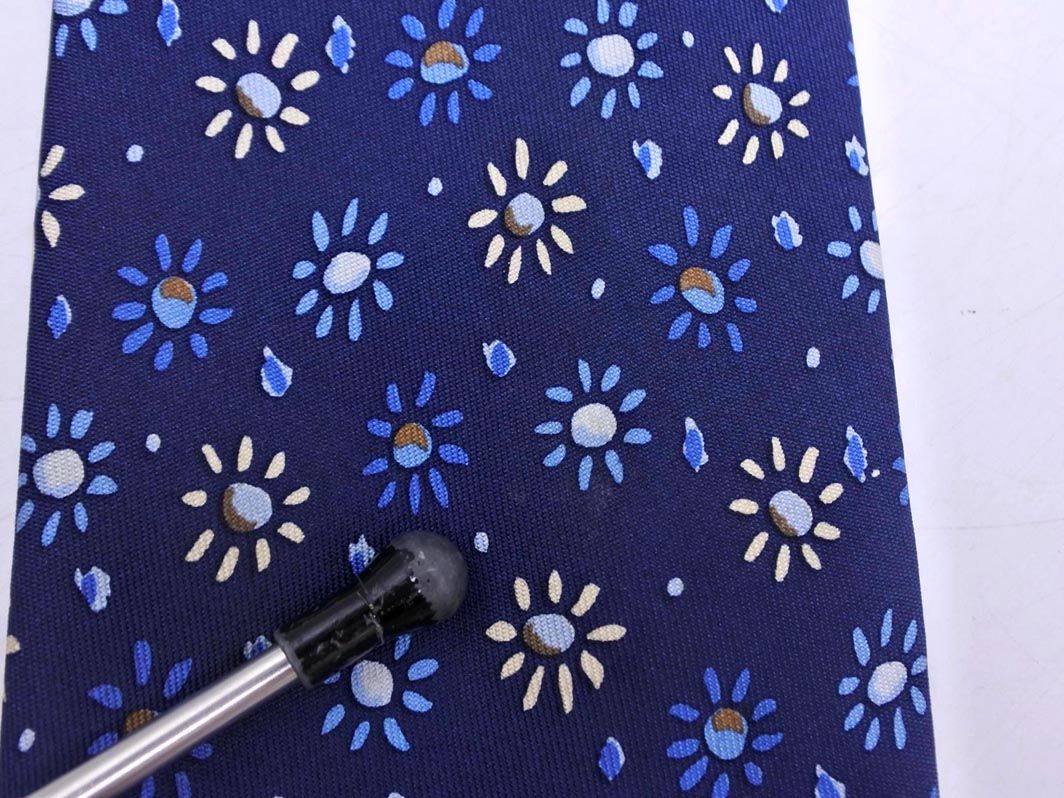 HERMES エルメス シルク100% 花柄 ネクタイ 紺 □□ メンズ
