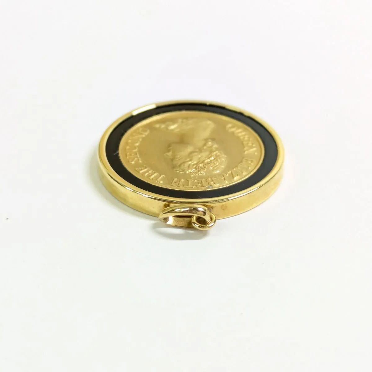 美品！ K18 オニキス コイン ペンダント トップ チャーム 金貨