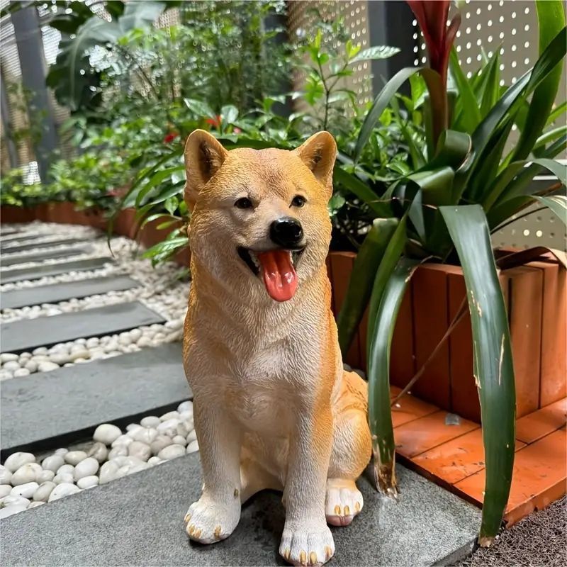 魅力sな柴犬レジン像 - 庭、パティオ＆ホームデコ用のリアルなペット彫刻s #jh-037d8060-5493-=#