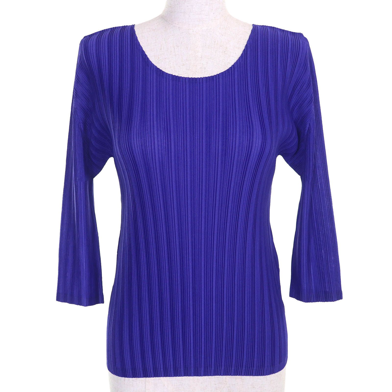 △PLEATS PLEASE プリーツプリーズ イッセイミヤケ PP93-FK353 クルーネック 七分袖 トップス カットソー ブルー 3 日本製 正規品 レディース