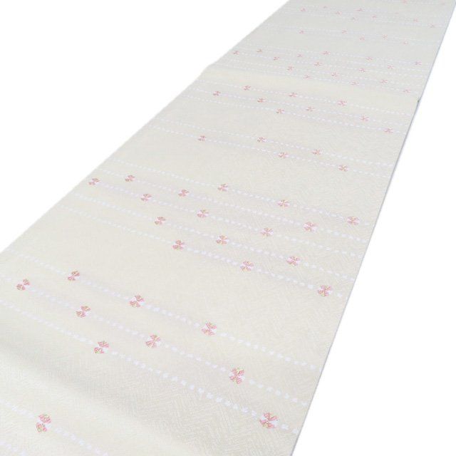 名古屋帯 絽 銀糸 芝草 水色 くすみカラー 着物 074a d 名古屋帯 絽