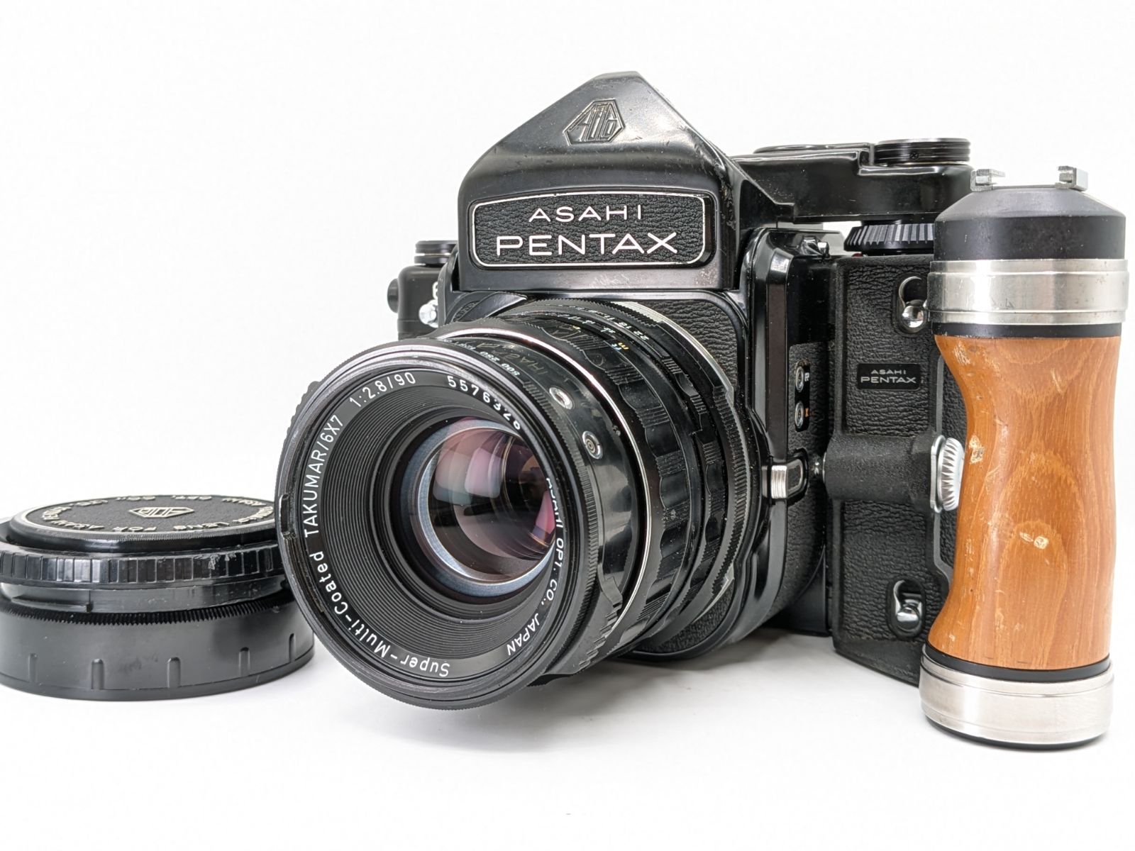 動作〇 Pentax 6x7 前期型 バケペン TAKUMAR 90mm F2.8 ウッドグリップ付