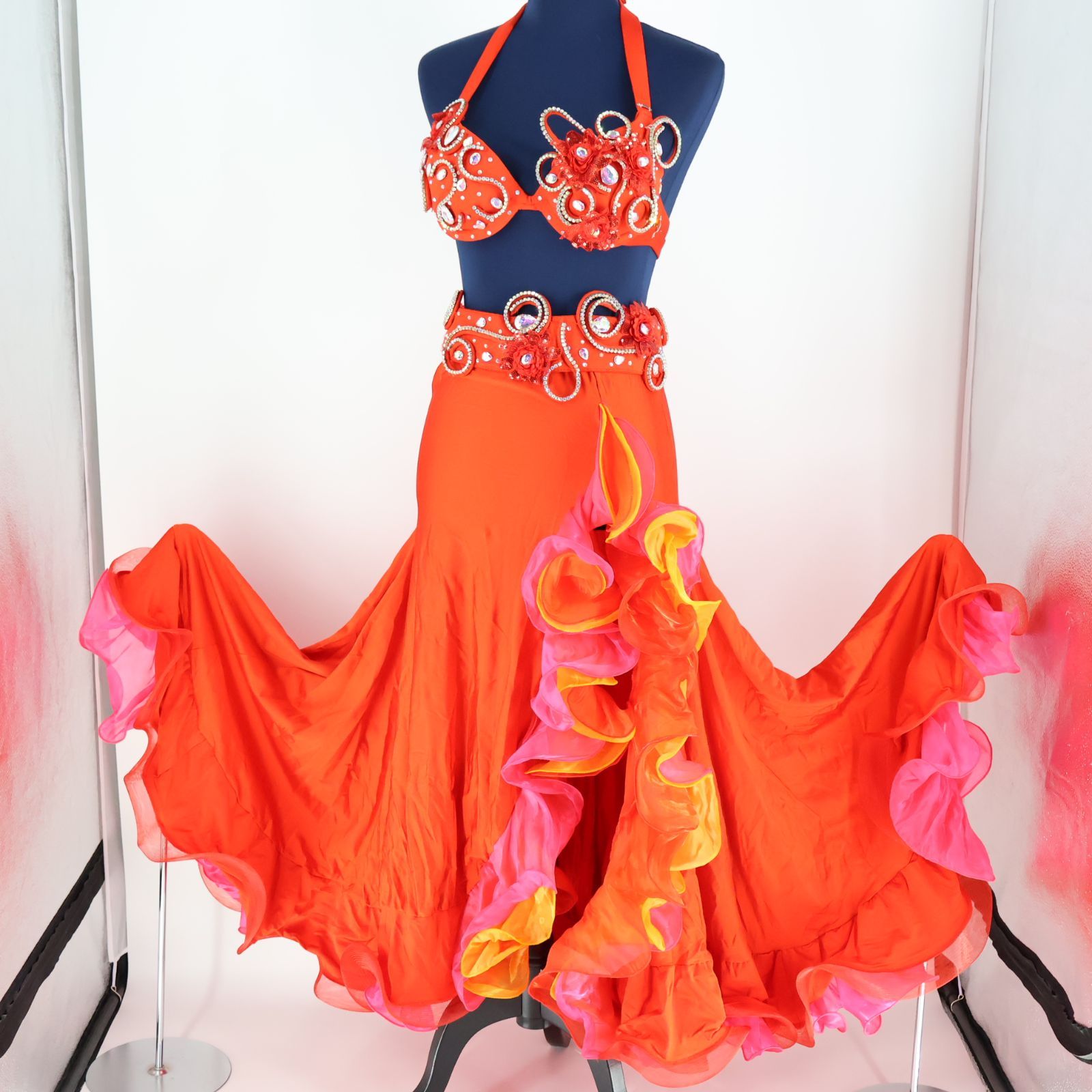 ベリーダンス用 オリエンタル衣装】レッド ラインストーン 真っ赤