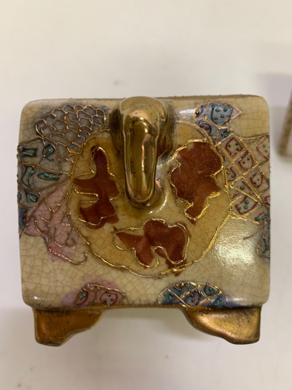 薩摩焼 金襴手 四方香炉 金彩 香炉 金彩丸十字 茶道具 香道具 香合