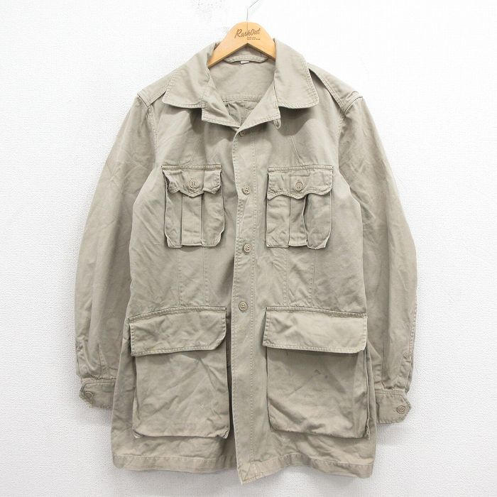 L 古着 長袖 ビンテージ ミリタリー ジャケット メンズ 60s 開襟 オープン ベージュ カーキ spe 25oct25 アウター フライト