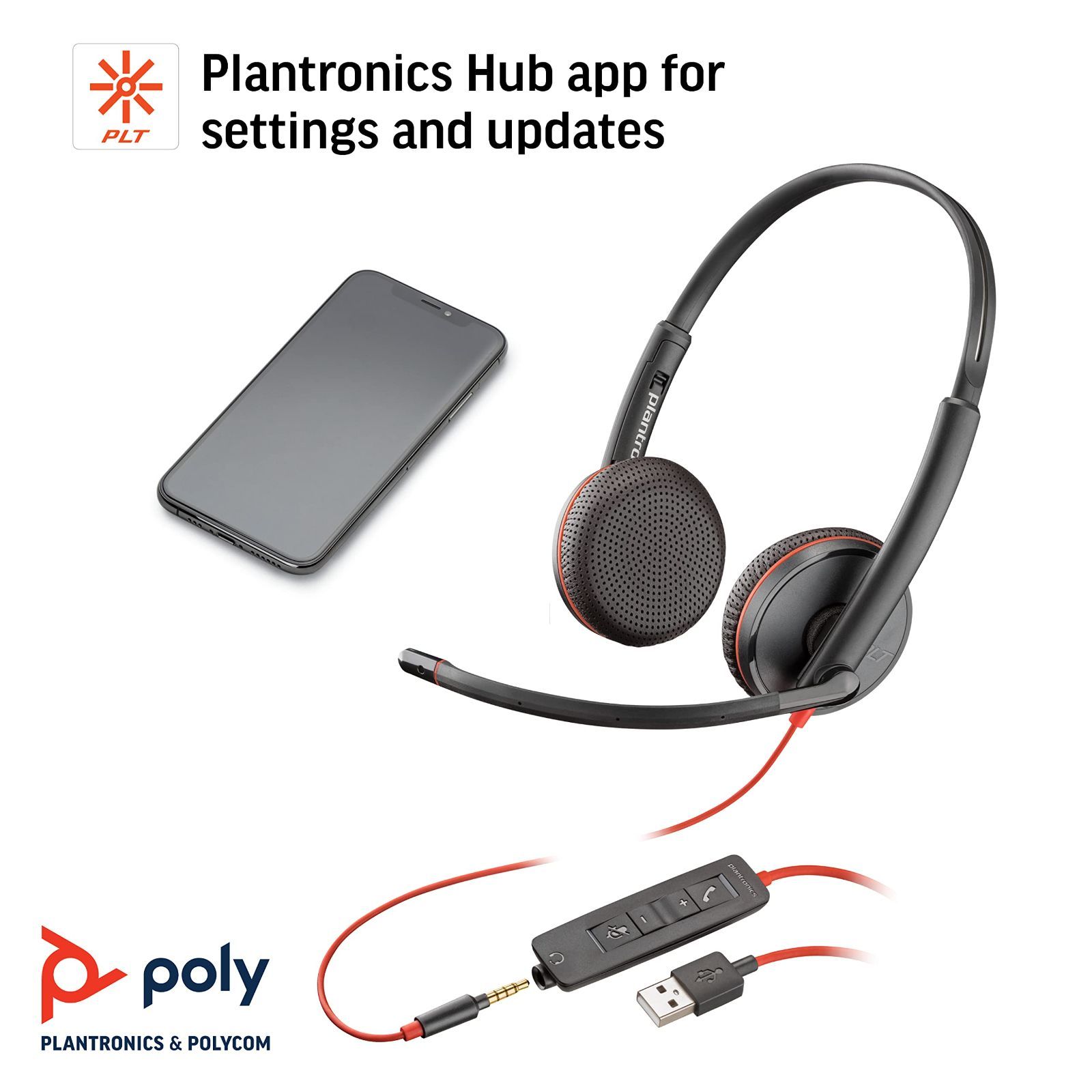 ブラックワイヤー 209747-22 C3225 USB-A Plantronics ヘッドセット