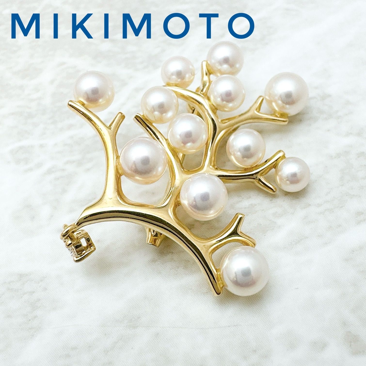 MIKIMOTO パール ダイヤモンド 幸福の木 イエローゴールド ブローチ U