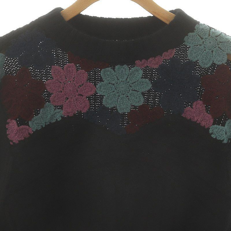GRACE CONTINENTAL◆フラワーケーブルニット/ニット・セーター(厚手)/36/ナイロン/BLK/01204// グレースコンチネンタル GRACE CONTINENTAL フラワーケーブル