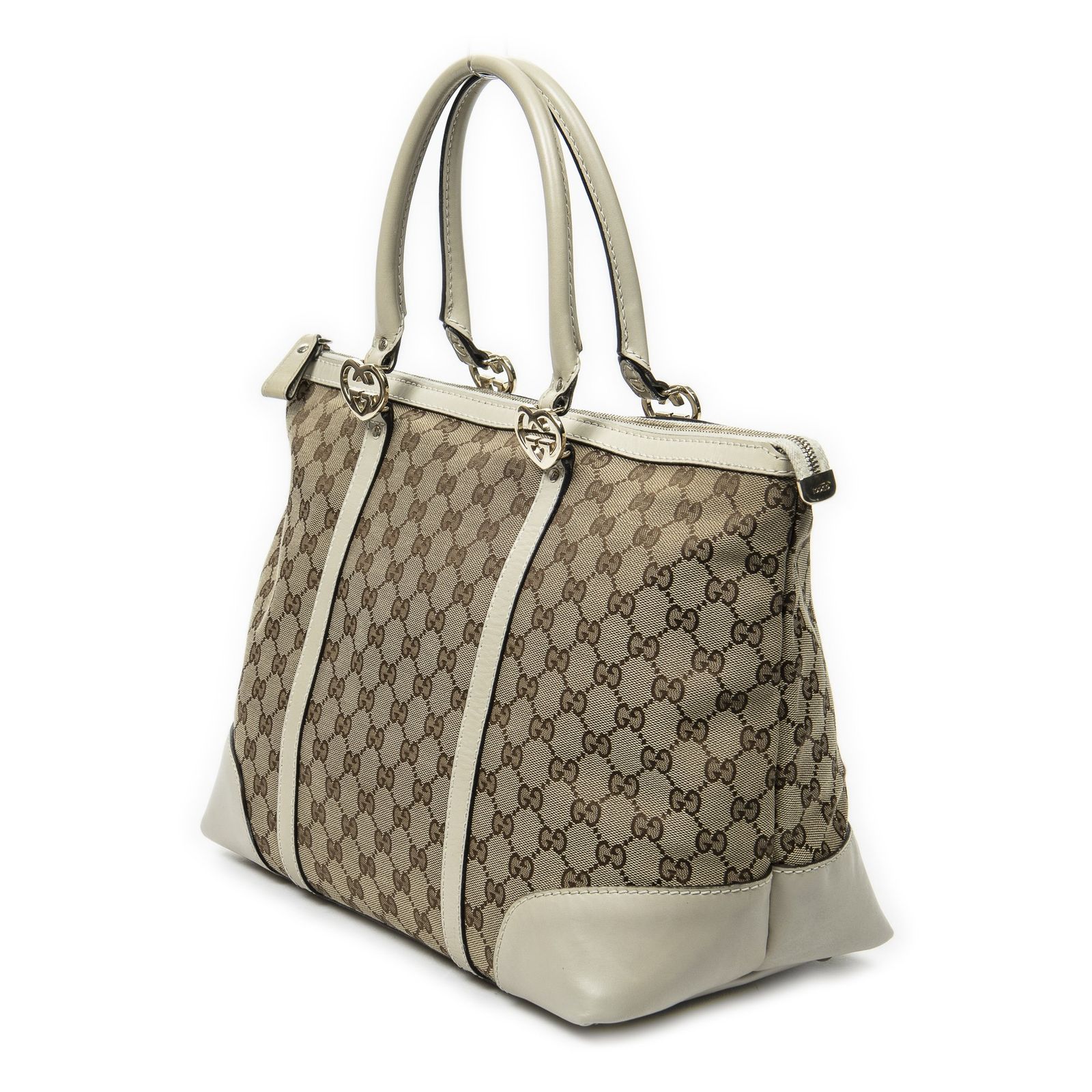 GUCCI グッチ中 ラブリーハートトートベージュ アイボリーGGキャンバスA