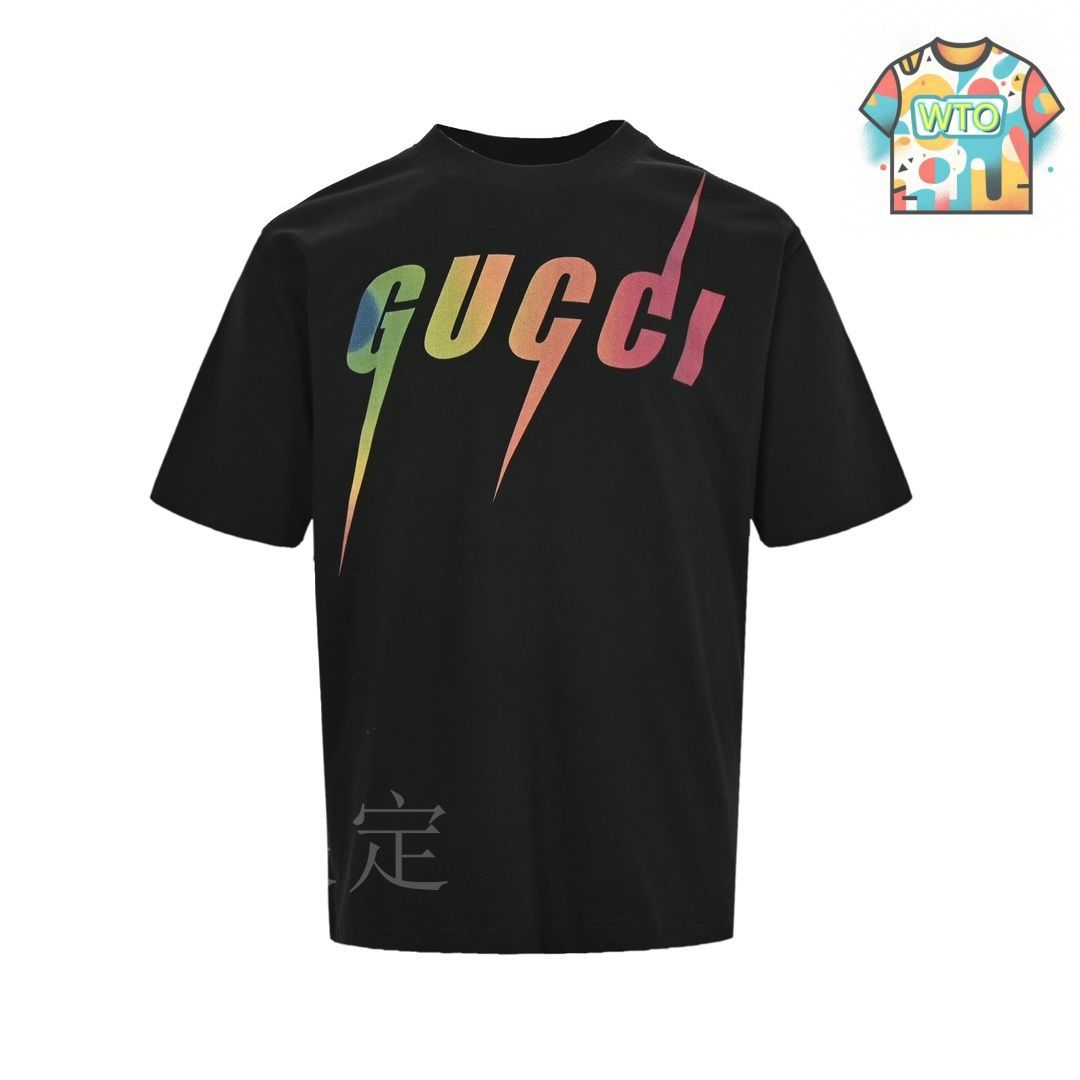 GUCCI グラデーションカラーTシャツ プリント テクニカルコットンジャージー Tシャツブルー