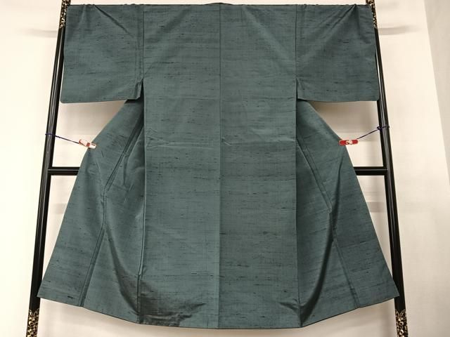 平和屋着物●男性 紬 アンサンブル 色無地 藍墨茶色 正絹 AABA8819zg