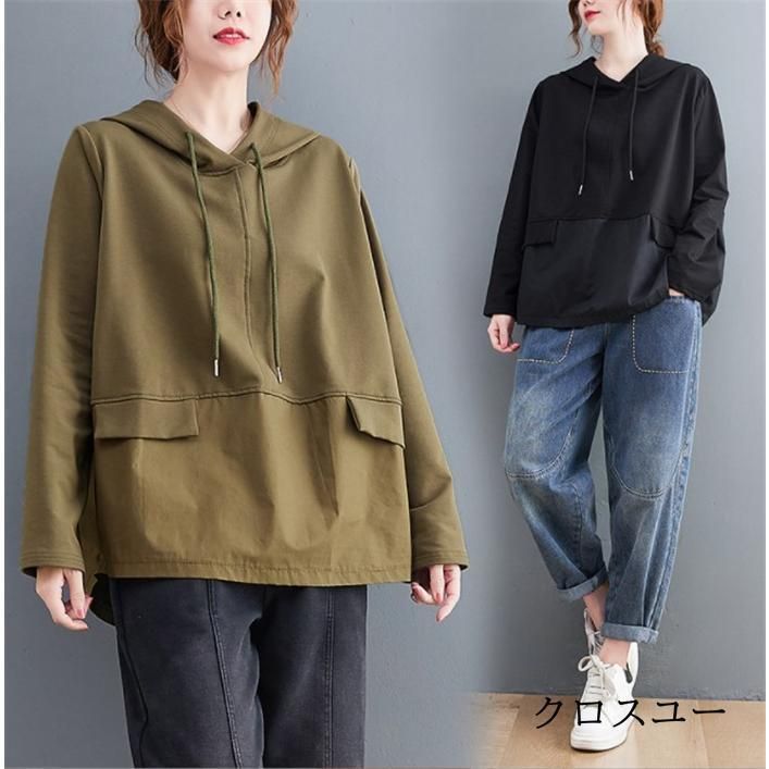パーカー Tシャツ レディース ブラウス 春秋 フード付き 長袖 シャツブラウス トップス 着心地 切り替え 大人 ゆったり 体型カバー 着痩せ カジュアル 着回し パーカー Tシャツ レディース ブラウス 春秋 フード付き 長袖