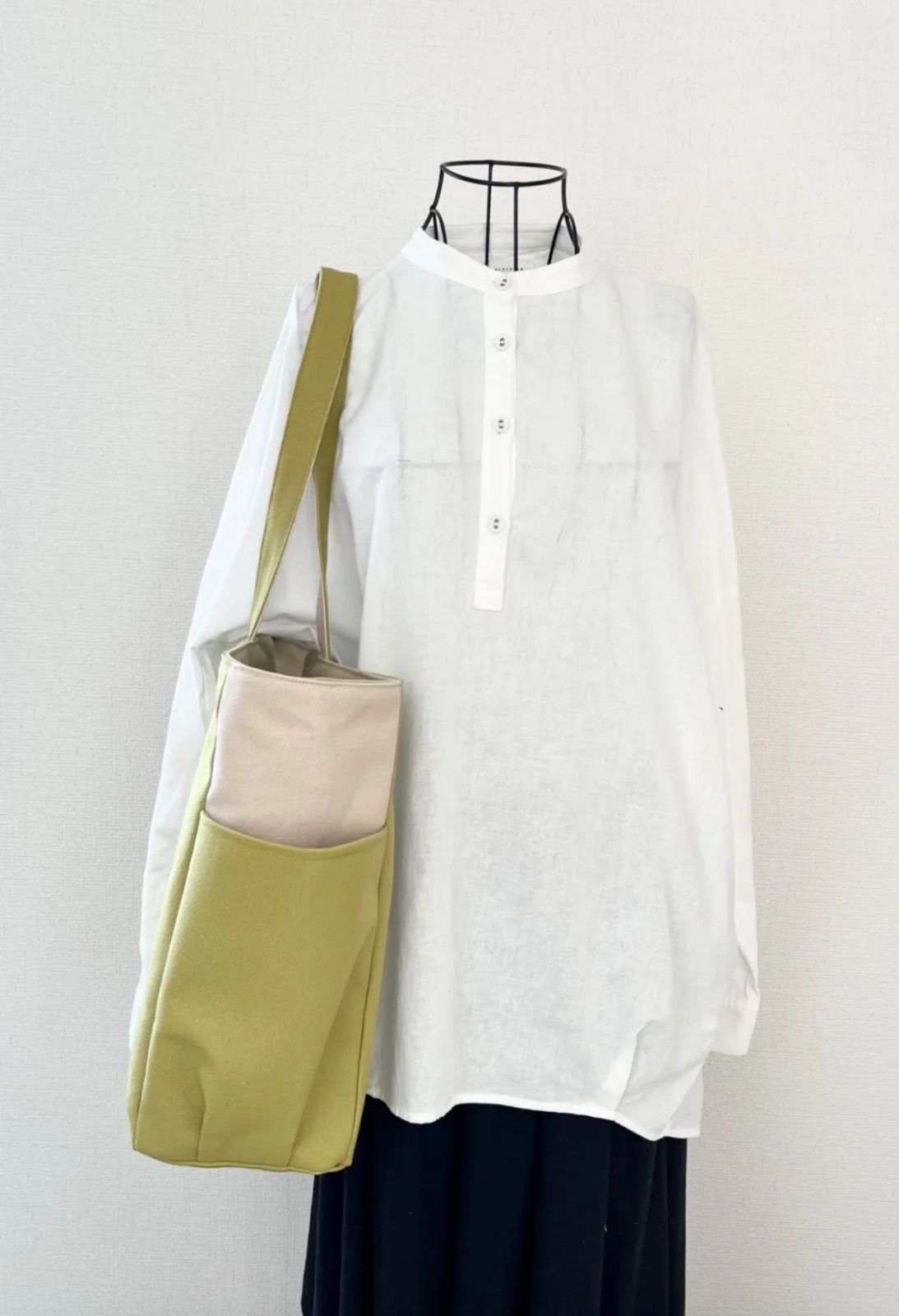 XXLサイズ 底板付き ヒワグリーン A3サイズ収納 8号倉敷帆布使用 サイドポケット トートバッグ 底板付き 肩掛けバッグ 大きめバッグ akaneko