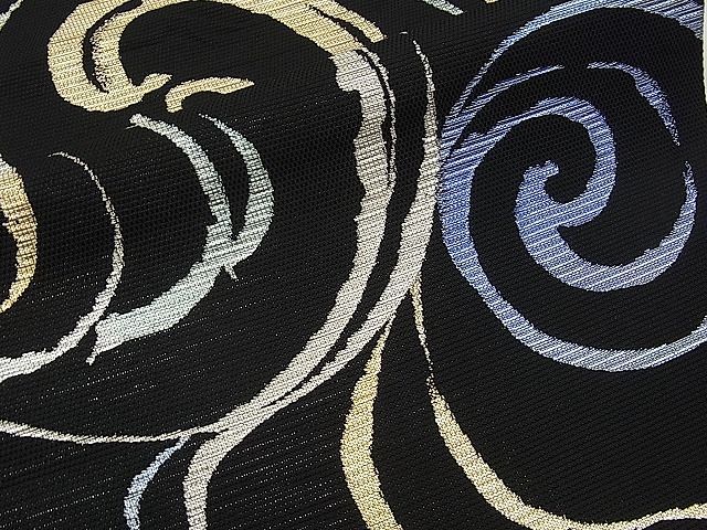 平和屋本店□最高級 夏物 龍村平蔵製 太鼓柄 本袋帯 大巴水 黒地 金  