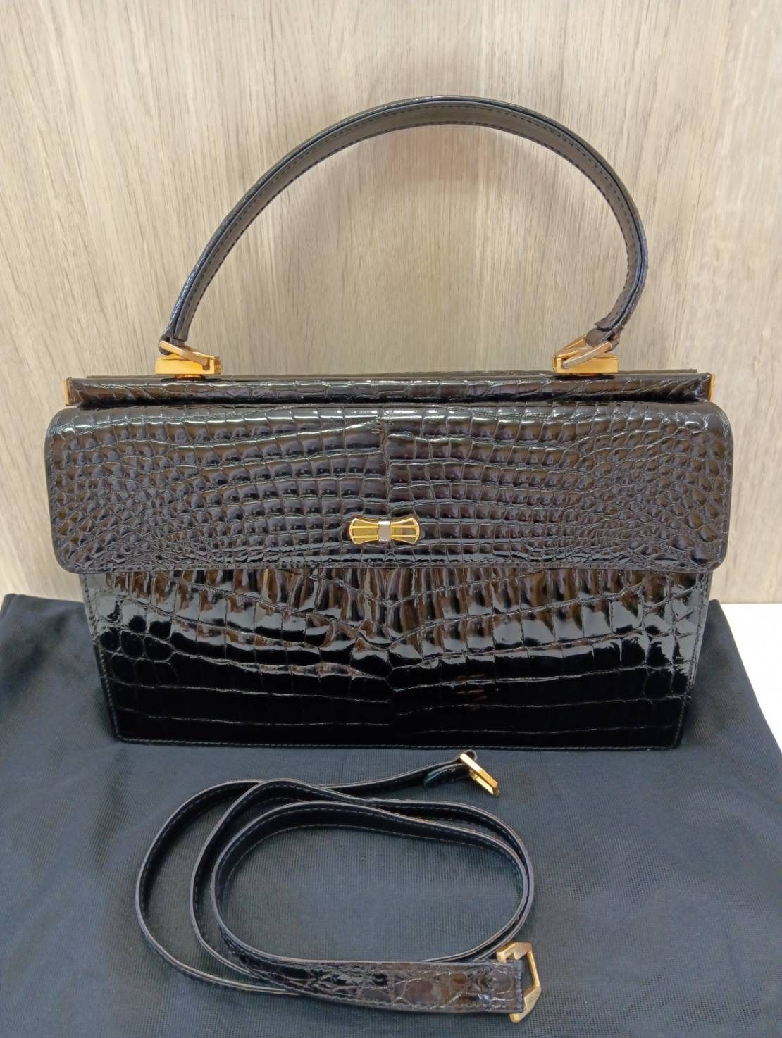 品 Gino Tromba ジーノトロンバ クロコダイル ハンドバッグ ショルダーバッグ 2way 黒 ブラック 現状品