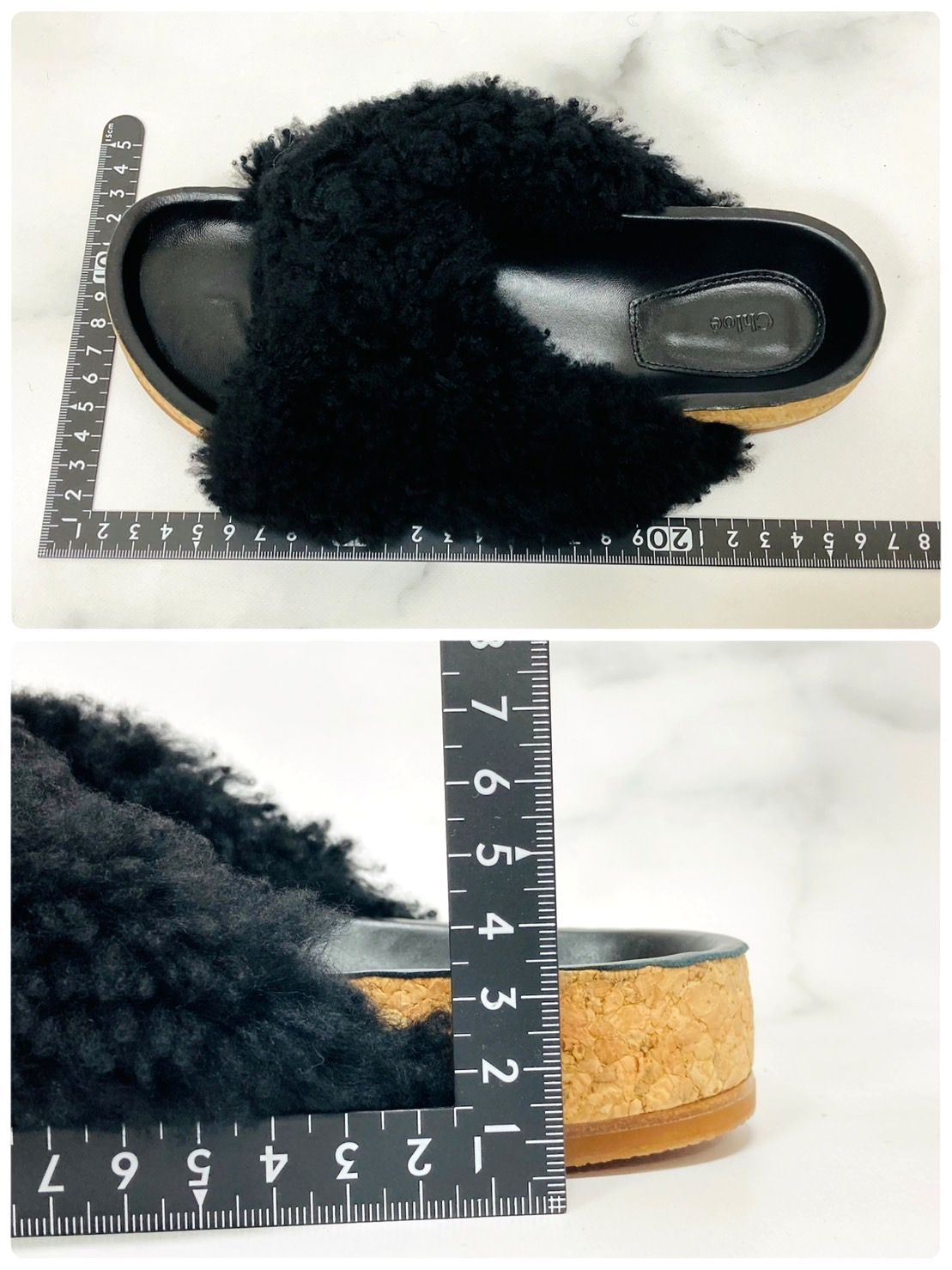 専用✴︎クロエ ムートン Chloe ファーフラットサンダル ブラック 黒 35 ☆Chloe クロエ ボア ムートン ファー フラットサンダル ＃37(24