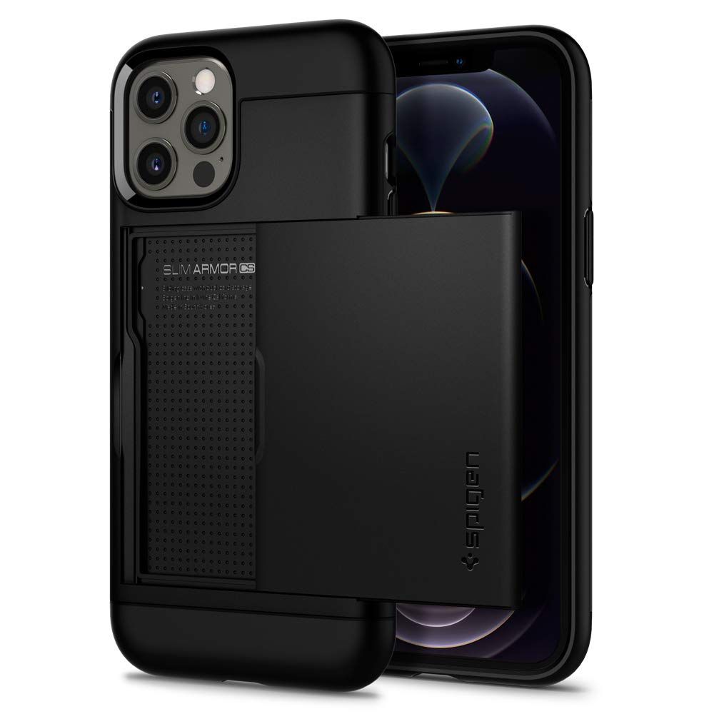 Spigen iPhone12Pro Max ケース カード 収納 耐衝撃 米軍MIL規格取得 落下防止 IC カード 収納 ポケット パスケース アイフォン12プロマックスケース スリム・アーマー CS ACS01623 (ブラック)