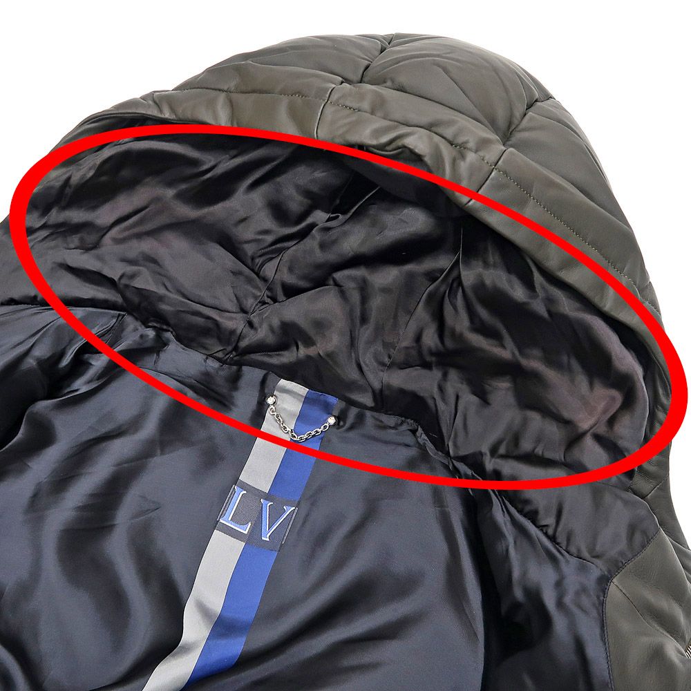 名東】ルイヴィトン ダウンジャケット 50 カーキ系 羊革 ダブル