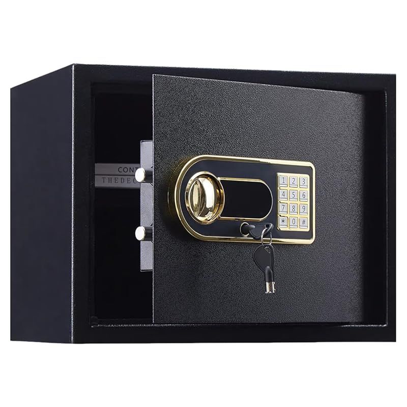 金庫 家庭用 小型 防犯金庫 A4書類横収納可能 鍵&緊急電池ボックス付