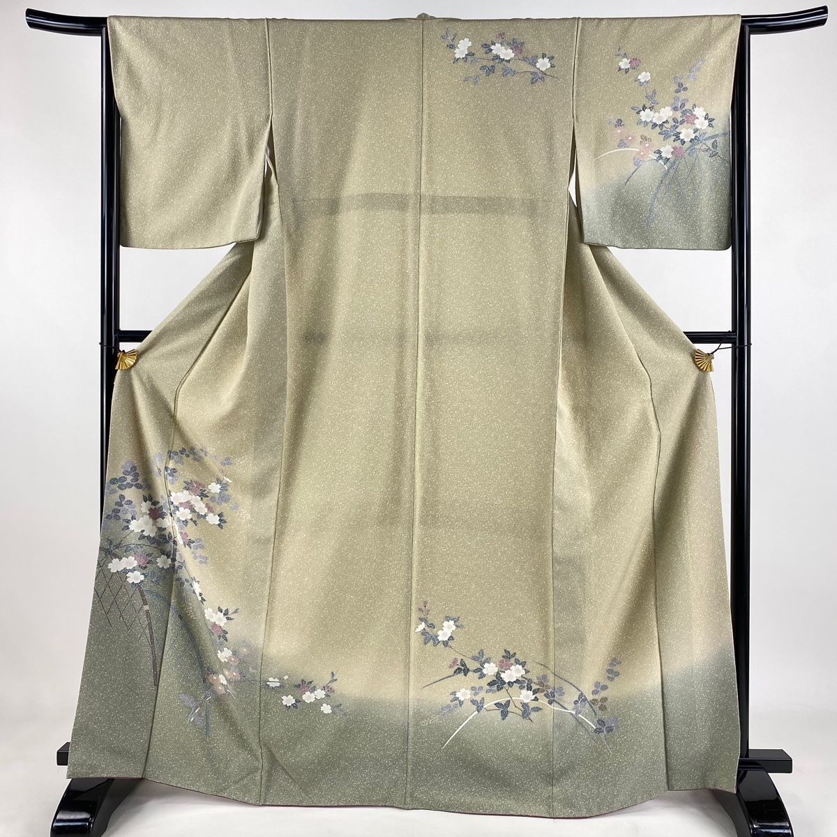 美品】 訪問着 身丈167.5cm 裄丈65cm M 袷 桜 菊 染め分け ベージュ