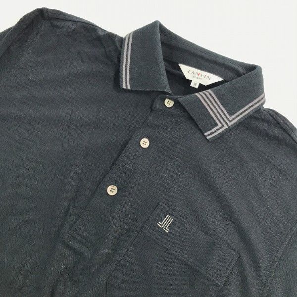 再再再値下げランバンスポール　長袖ポロシャツ38 黒✕グレー LANVIN SPORT ランバン スポール 長袖ポロシャツ ブラック系 38