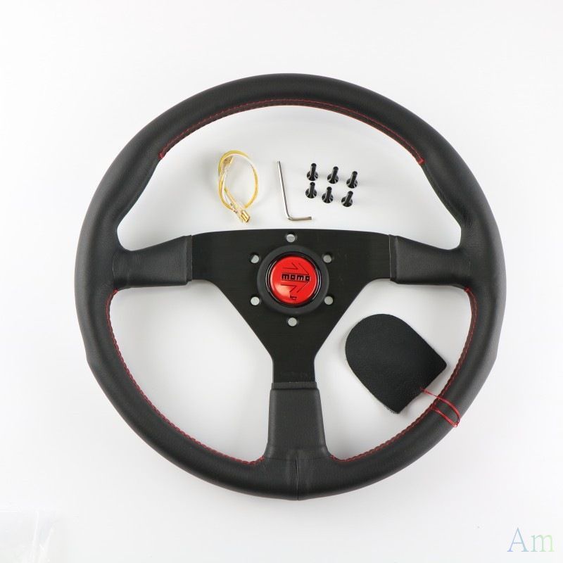 MOMO モモ ステアリング ハンドル本体 V1 フラットデザイン レザー 14インチ 350MM レース race カスタム 車 競技 レッド