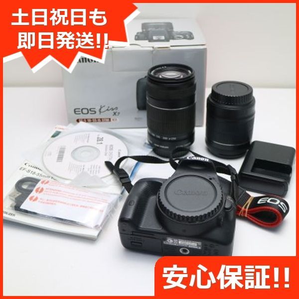 超美品 EOS Kiss X7 ダブルズームキット ブラック 即日発送 一眼レフ Canon 本体 土日祝発送OK 03000 - メルカリ