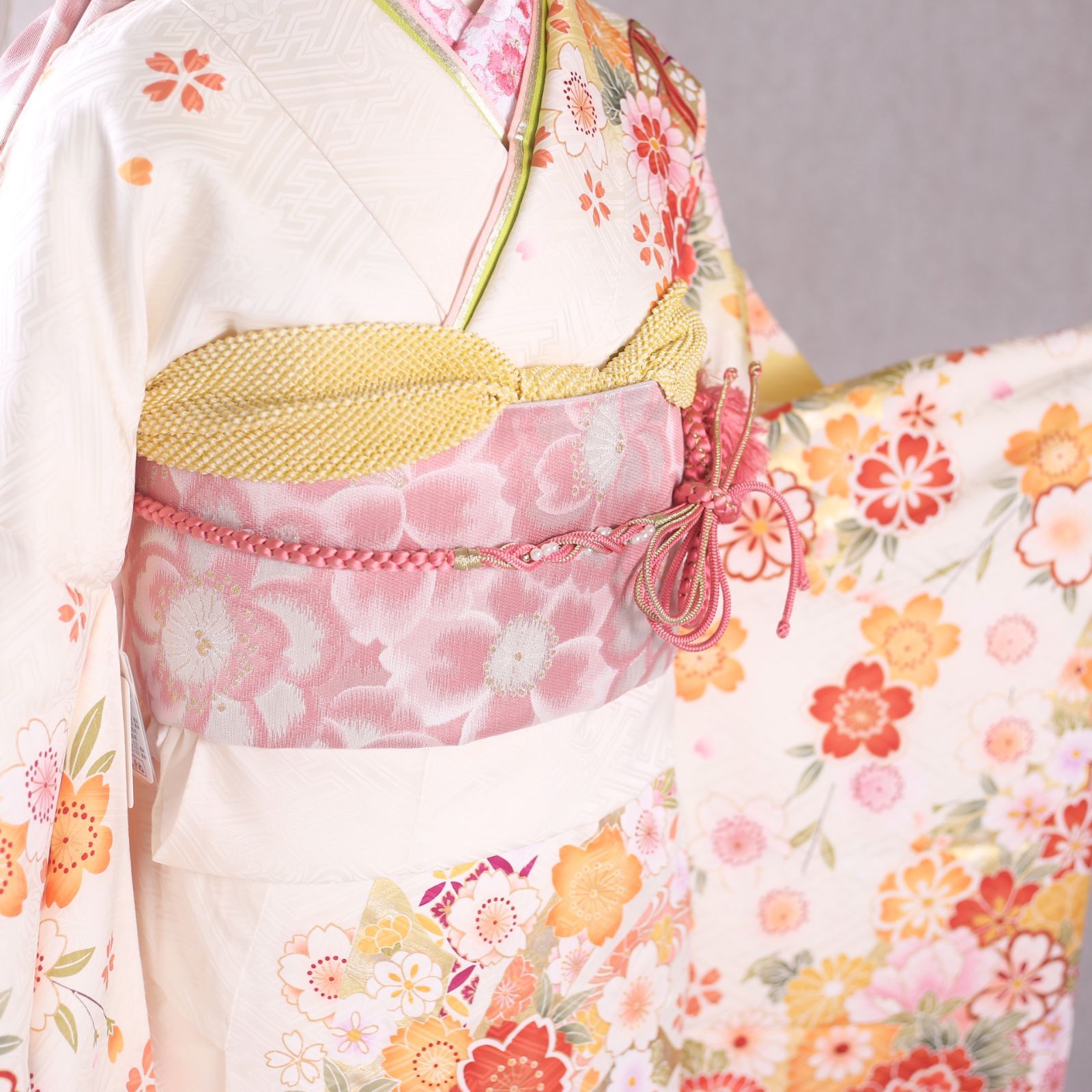 振袖フルセット 振袖セット 振袖 M～Lサイズ 中古 白×古典 美品 成人式