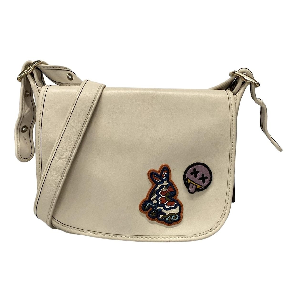 COACH(コーチ) ショルダーバッグ ヴァーシティ パッチ パトリシア サドルバッグ F20914 アイボリー×マルチ レザーCOACH;有些许损伤或污渍