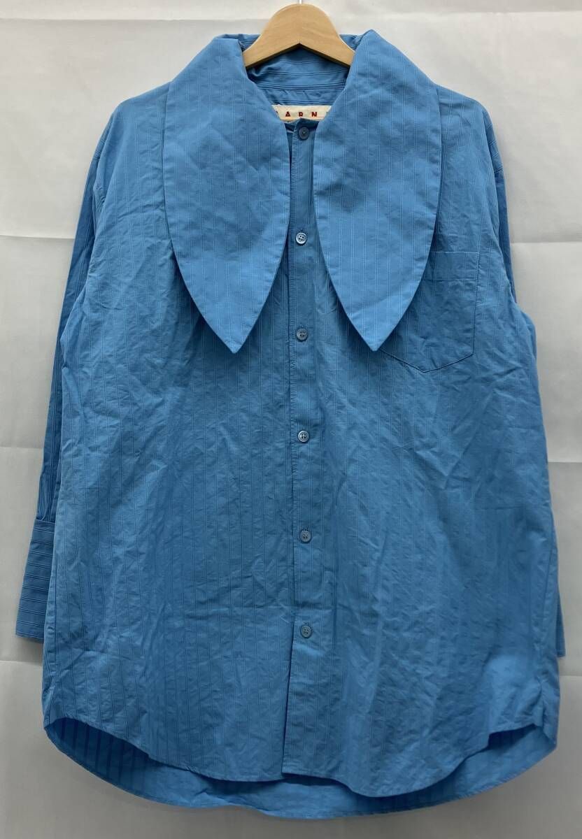 MARNI マルニ CAMA0485A0 タイネック 長袖シャツ ストライプテクスチャード ロングカフス ポプリン CAMA0485A0 洋服 サイズ38