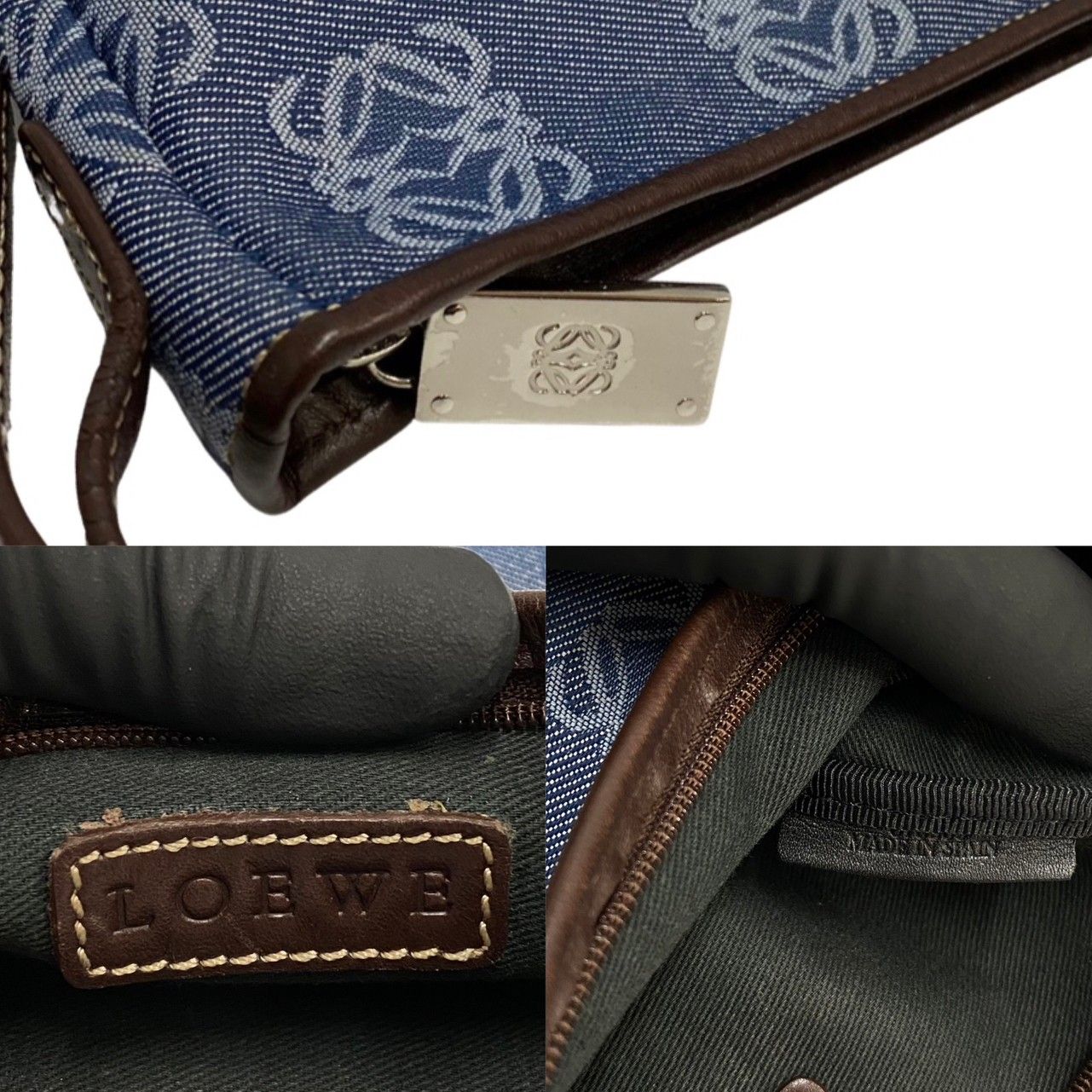 極美品 ロエベ アナグラム レザー ポーチ アクセサリー ブラック 極美