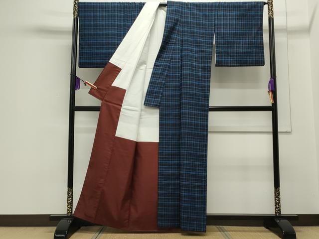 平和屋着物○上質な紬 格子文 正絹 逸品 CAAS9373th