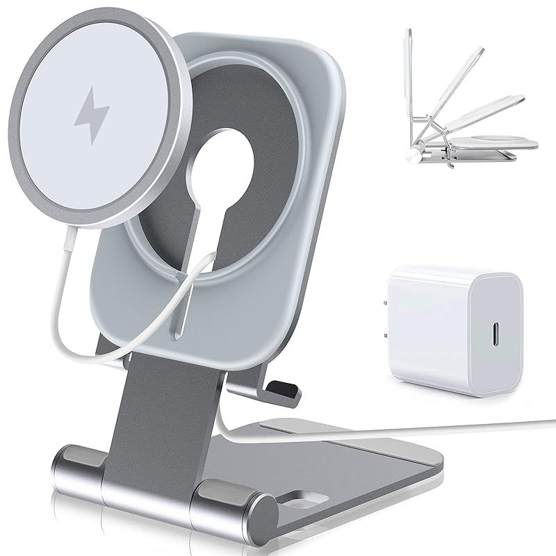ワイヤレス充電器 Magsafe マグネット式 iPhone 15/14/13/12 Pro Max Miniシリーズ対応【ワイヤレス充電スタンド+ 20W USB-Cアダプター付属】USB-Cケーブル付き 折り畳み式 角度調節 スマホ充電器 スタンド