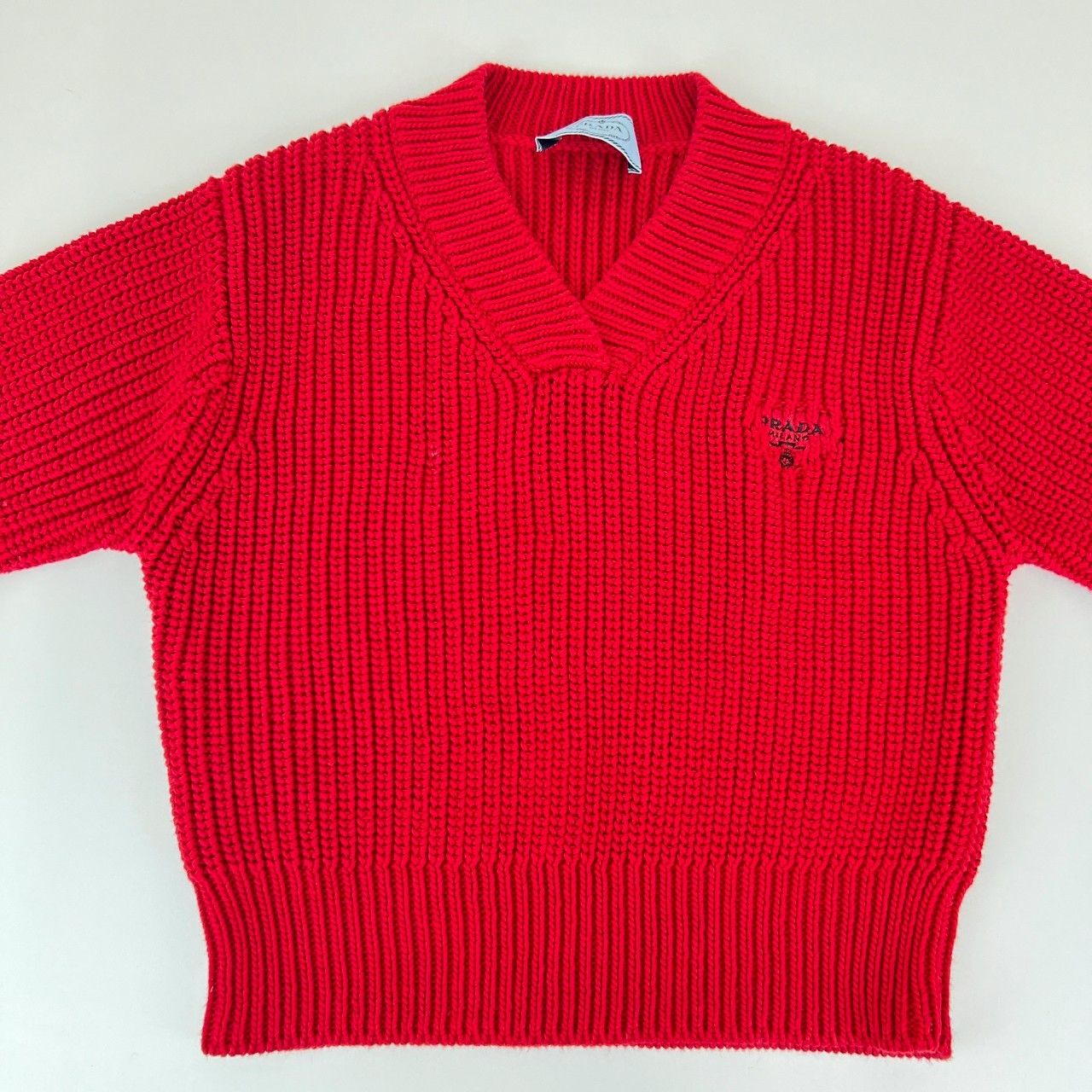 PRADA レッド 長袖ニットセーター 52 極美品 PRADA プラダ コットン ニット レディース レッド P24R1G