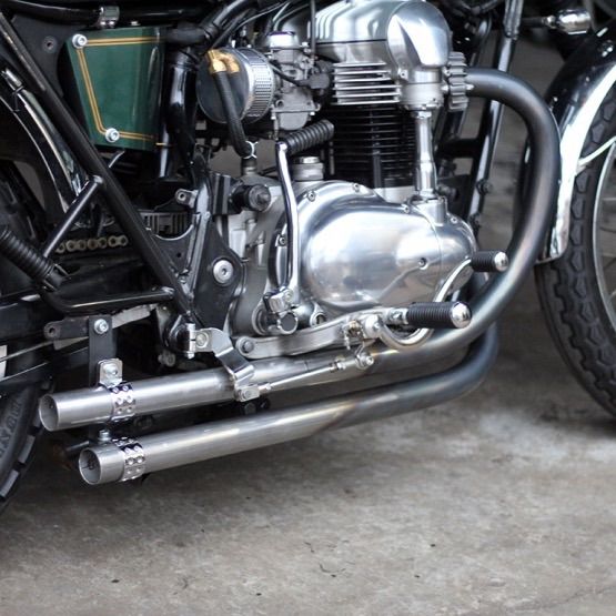 W650/400用 オールドスタイル手曲げマフラー Type2 ベアメタル MOTOR