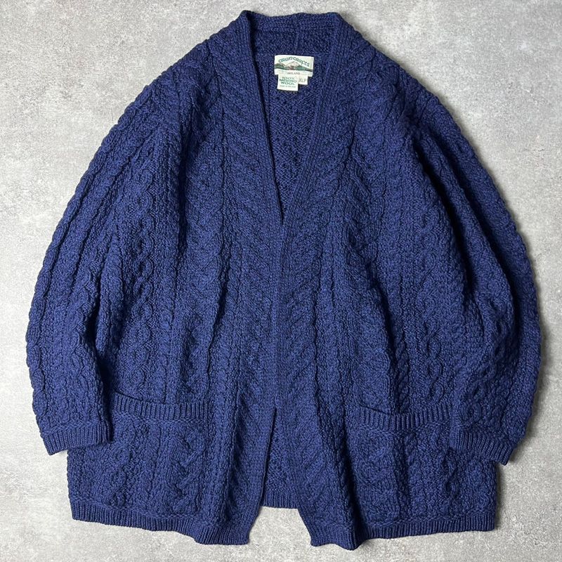 アイルランド製 aran crafts メリノ ウール フィッシャーマン ニット カーディガン XL / アランクラフト アラン セーター ガウン