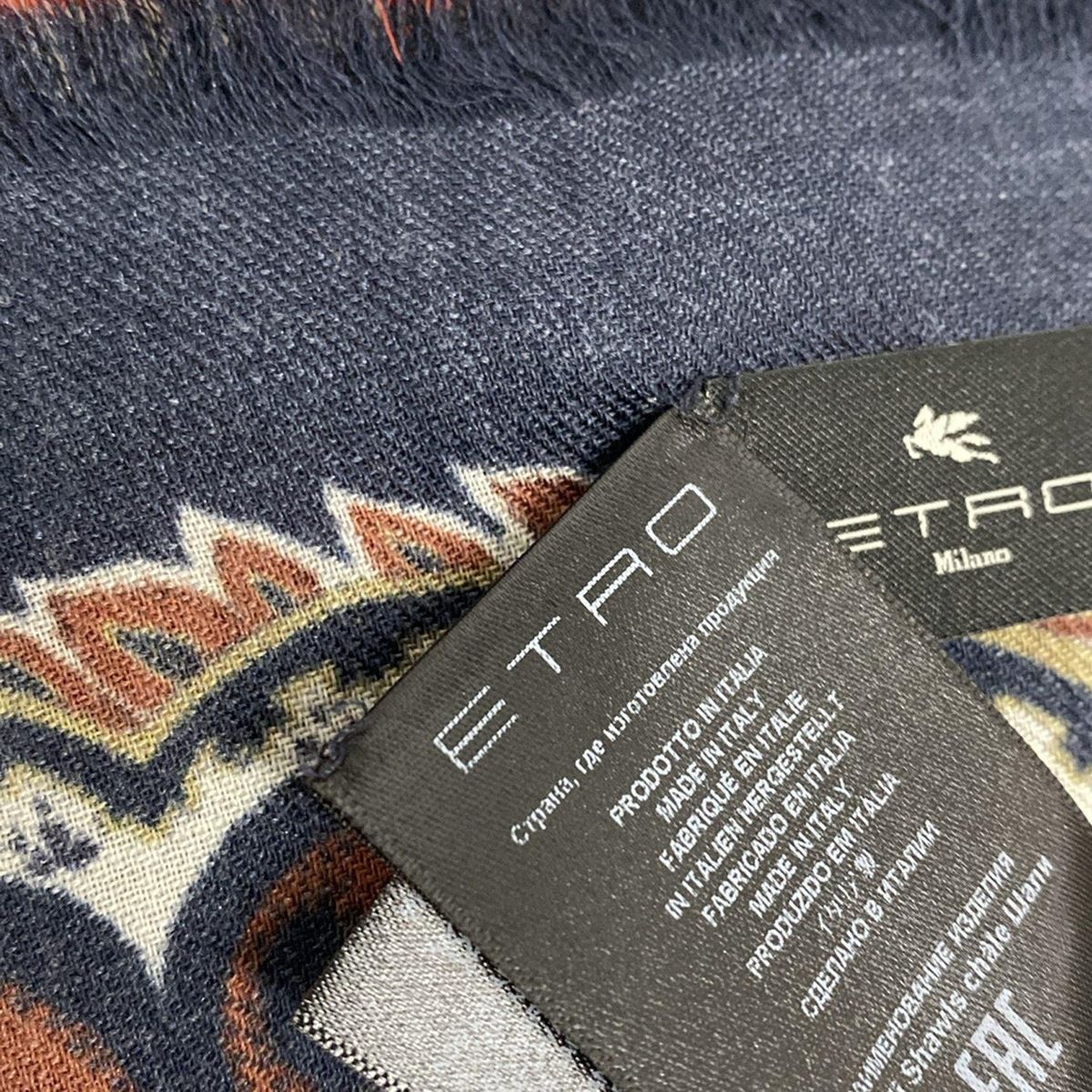 ★ETRO★ ストール ショール ペイズリー柄 ウール混 ネイビー ブラック ETRO(エトロ) ストール(ショール) - アイボリー×ダークネイビー