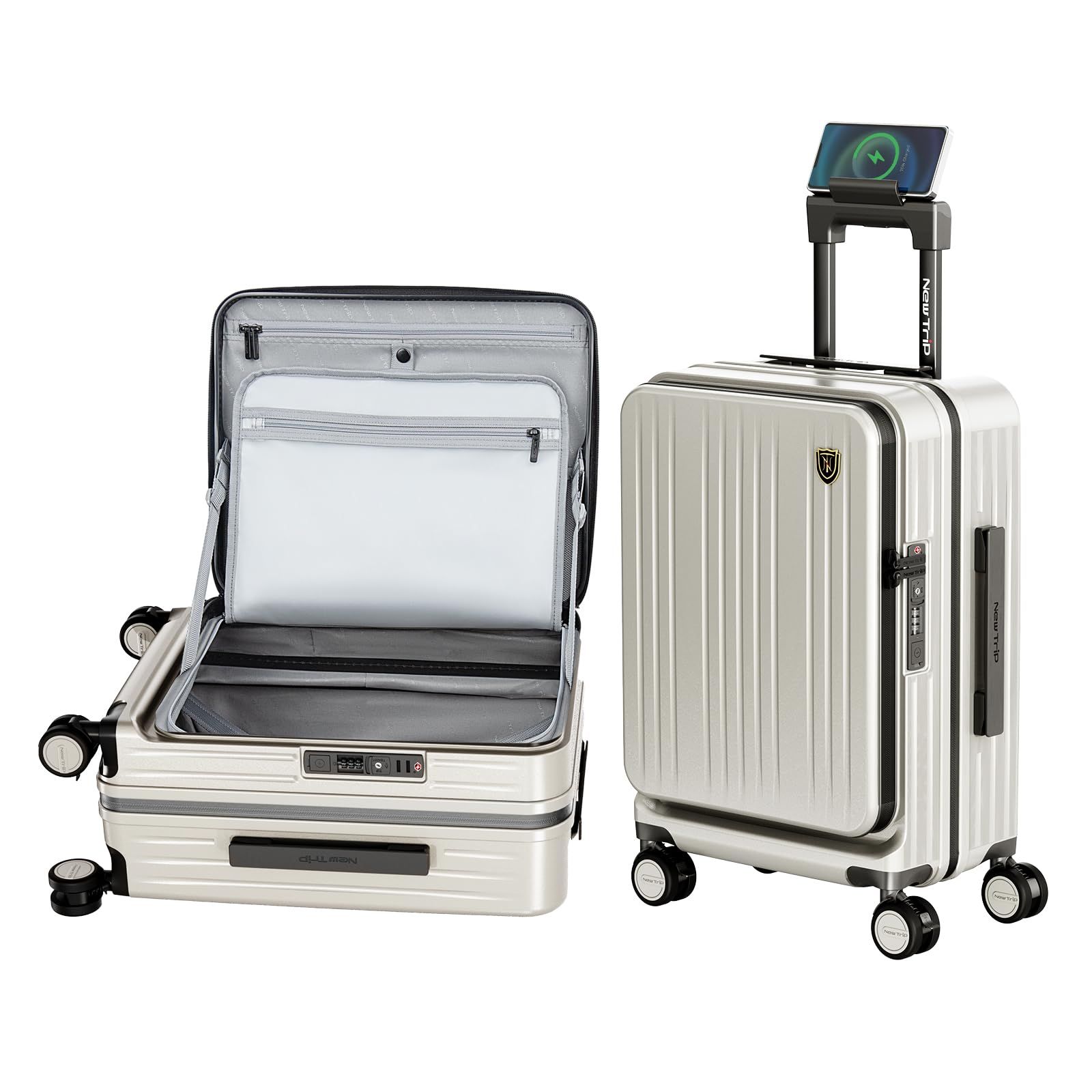 New Trip スーツケース キャリーケース フロントオーポン 片開き PC 拡張機能付き 機内持ち込み キャリーバッグ USBポート付き ストッパー付き スマホスタンド 隠しフック 軽量 大型 S|M|Lサイズ 耐衝撃 ファスナータイプ 静音ダ