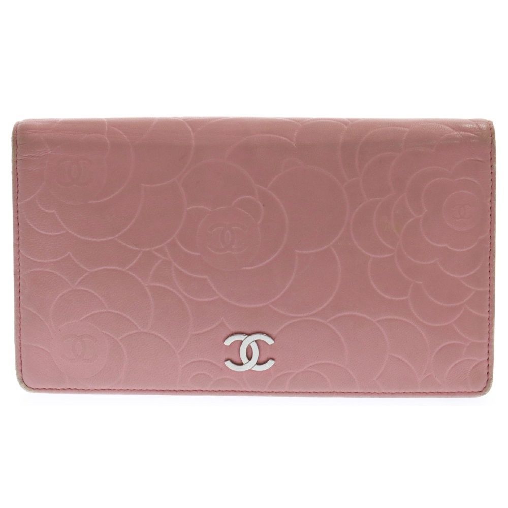 CHANEL シャネル　m2 カメリア　二つ折り　長財布　ラムスキン　ボルドー CHANEL シャネル m2 カメリア 二つ折り 長財布 ラムスキン